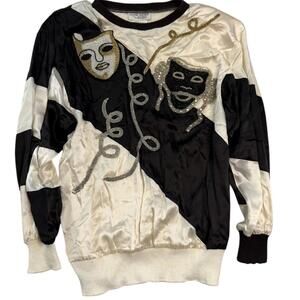 Vintage Bonnie Boerer Unlimited satin patchwork mask beaded sweater S/P 1988 era